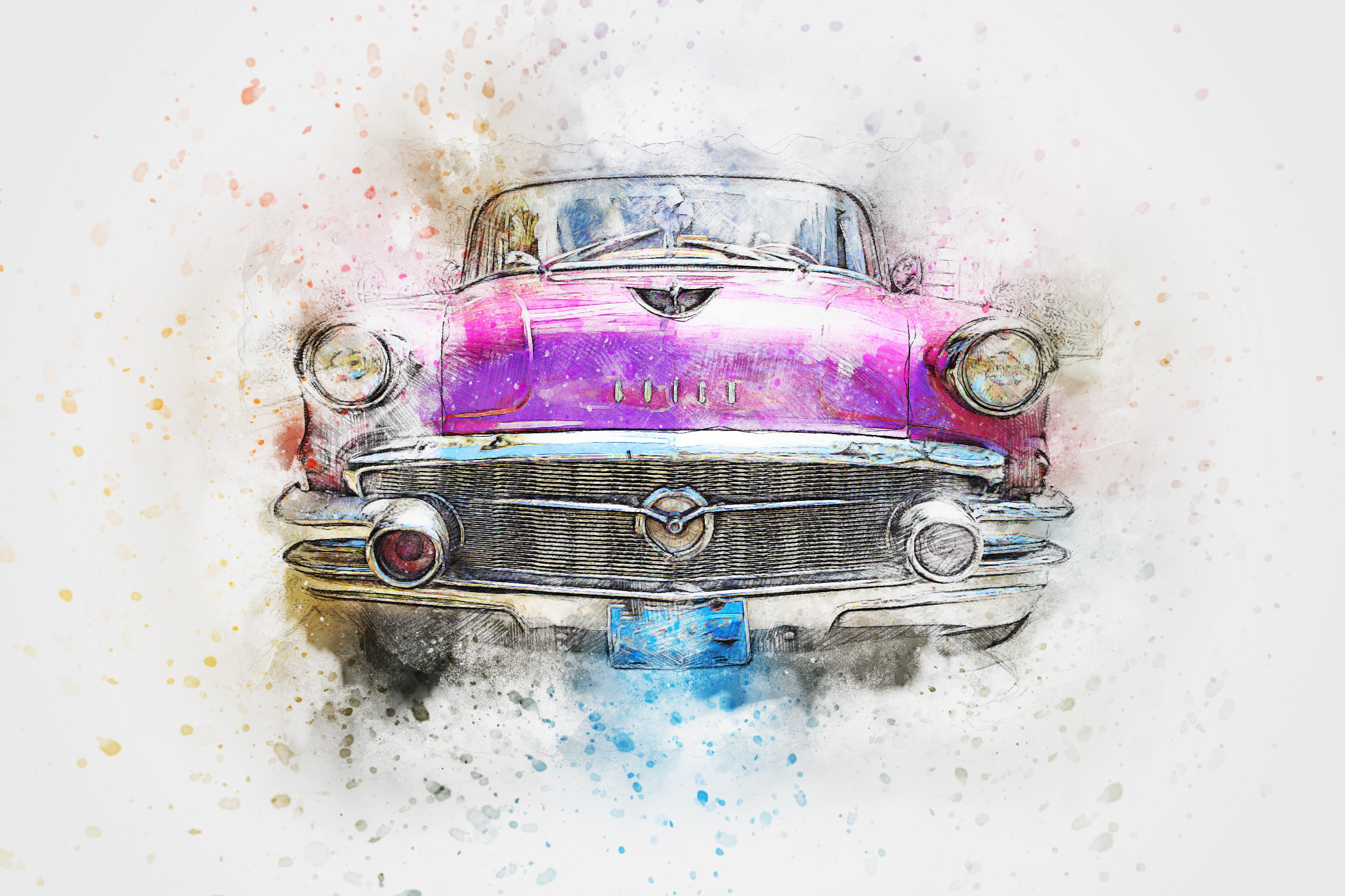 Pink old car as a watercolor painting free image download