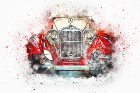 old car retro art watercolor drawing