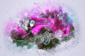 pink old car art abstract drawing