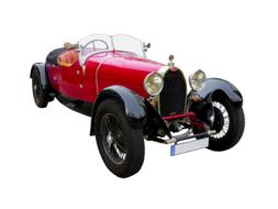 Retro red Bugatti at white background