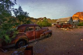 old rusty car in the desert of Nevada