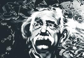 abstract black and white portrait of Albert Einstein
