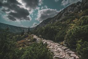 stone path in the mountains on a cloudy day