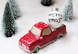toy red car and christmas ball merry xmas