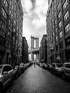 Brooklyn bridge in end of street, usa, Nyc