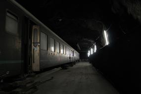 train in the old dark tunnel