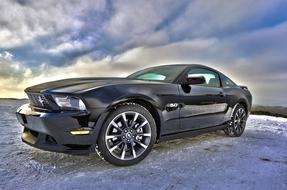 Ford Mustang, black Auto parked outdoor