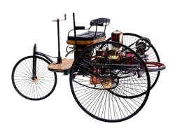 photo of a retro three-wheeled steam car