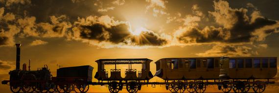 transport on the railway during sunset