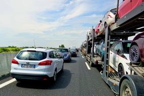 traffic jams on the highway on a sunny day