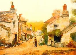 village on watercolor painting