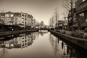 canal in old City at winter, netherlands