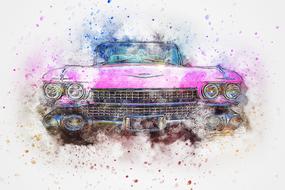 watercolor purple retro car