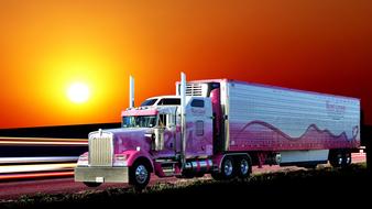 American Truck parked on roadside at Sunset