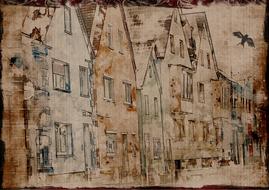 grunge drawing of a city houses