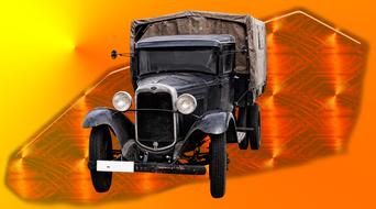 old car on the orange background