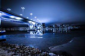 illuminated bridge with blue lights