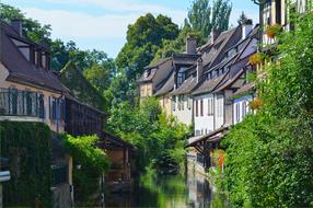 old waterfront houses in summer
