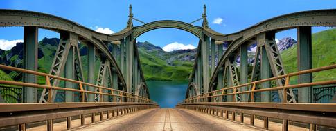 drawn large steel bridge in the mountains