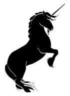 Black silhouette of the standing unicorn on white background
