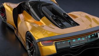 3d concept of the beautiful, shiny, yellow super car