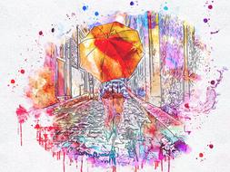 watercolor picture of a girl with an umbrella