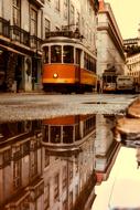 old orange tram in Portugal