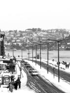 Snowy Winter in coastal city, turkey, istanbul, Arnavutkoy