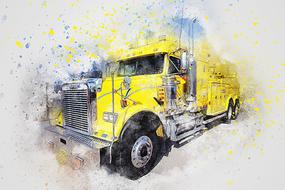 watercolor yellow american truck