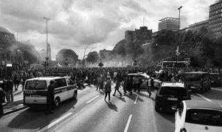 monochrome photo of Demonstration in Hamburg G20