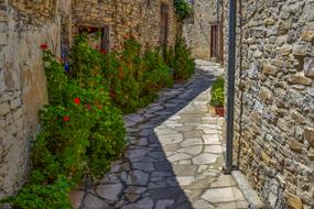stone architecture on a narrow street in the village of Pano Lefkara