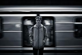 Black And White Man in metro