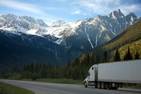 truck is driving on a mountain road in British Columbia