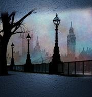 London, Thames embankment at dusk, digital art