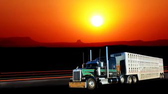 painted american truck on golden sunset background