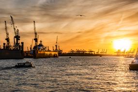 Port at Evening, germany, Hamburg