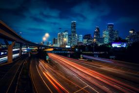 panoramic view of night traffic in Houston, Texas