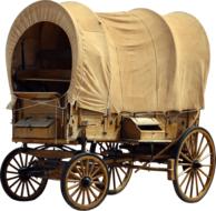 photo of an old covered wagon on a white background