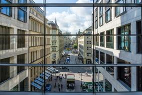 Beautiful view of the street of Hamburg, Germany, from the window