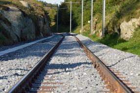 gray crushed stone on the railroad tracks