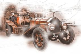 vintage car with chimney, digital art