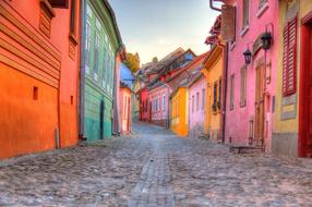 street with colorful houses in Romania