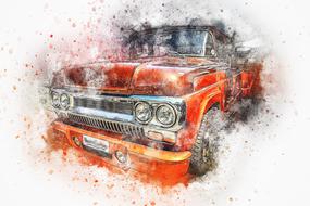 old red car art abstract drawing