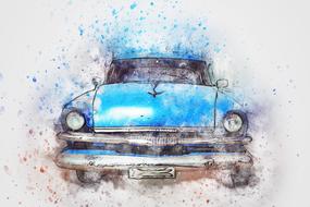 drawing of a blue classic car