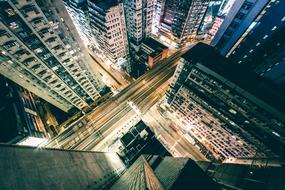 vertical photo of a night megalopolis