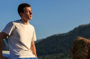 handsome man in a white t-shirt