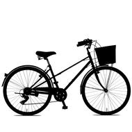 black silhouette of a female bicycle with a basket