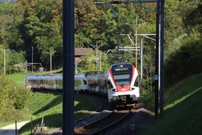 high-speed train leaves from behind a turn