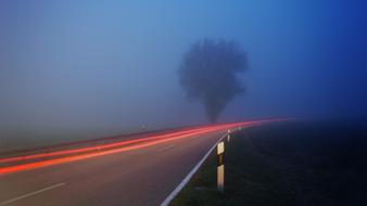 highway in fog at night