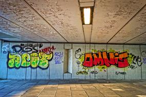 graffiti on the walls of the underpass